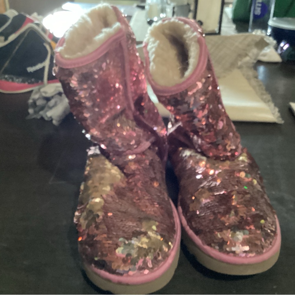 UGG Pink Sequin Ankle Booties